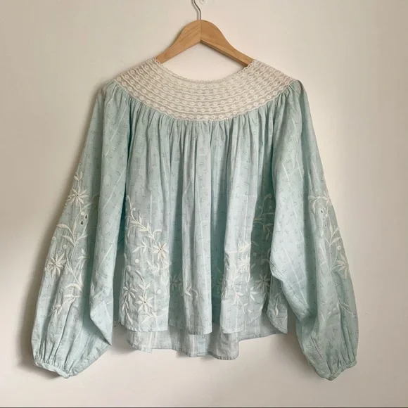 LoveShackFancy Light Blue Puff Sleeve Blouse - Picture 5 of 13